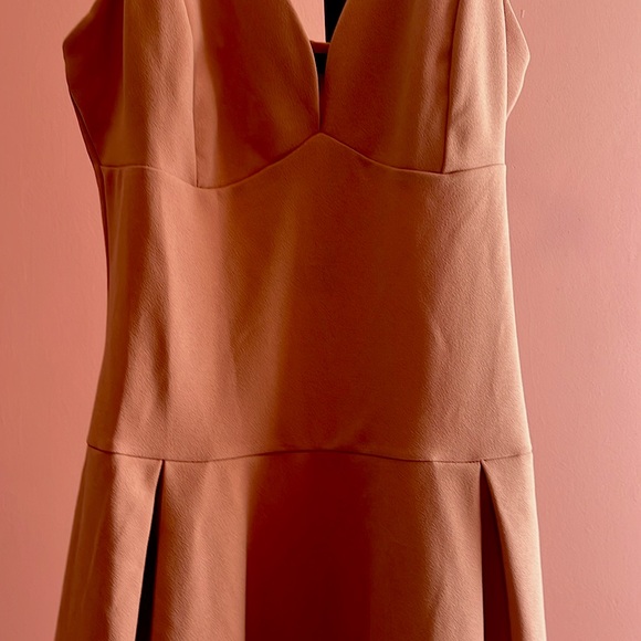 Drop Hem Plunge Rose Colored Skater Dress - Picture 6 of 8